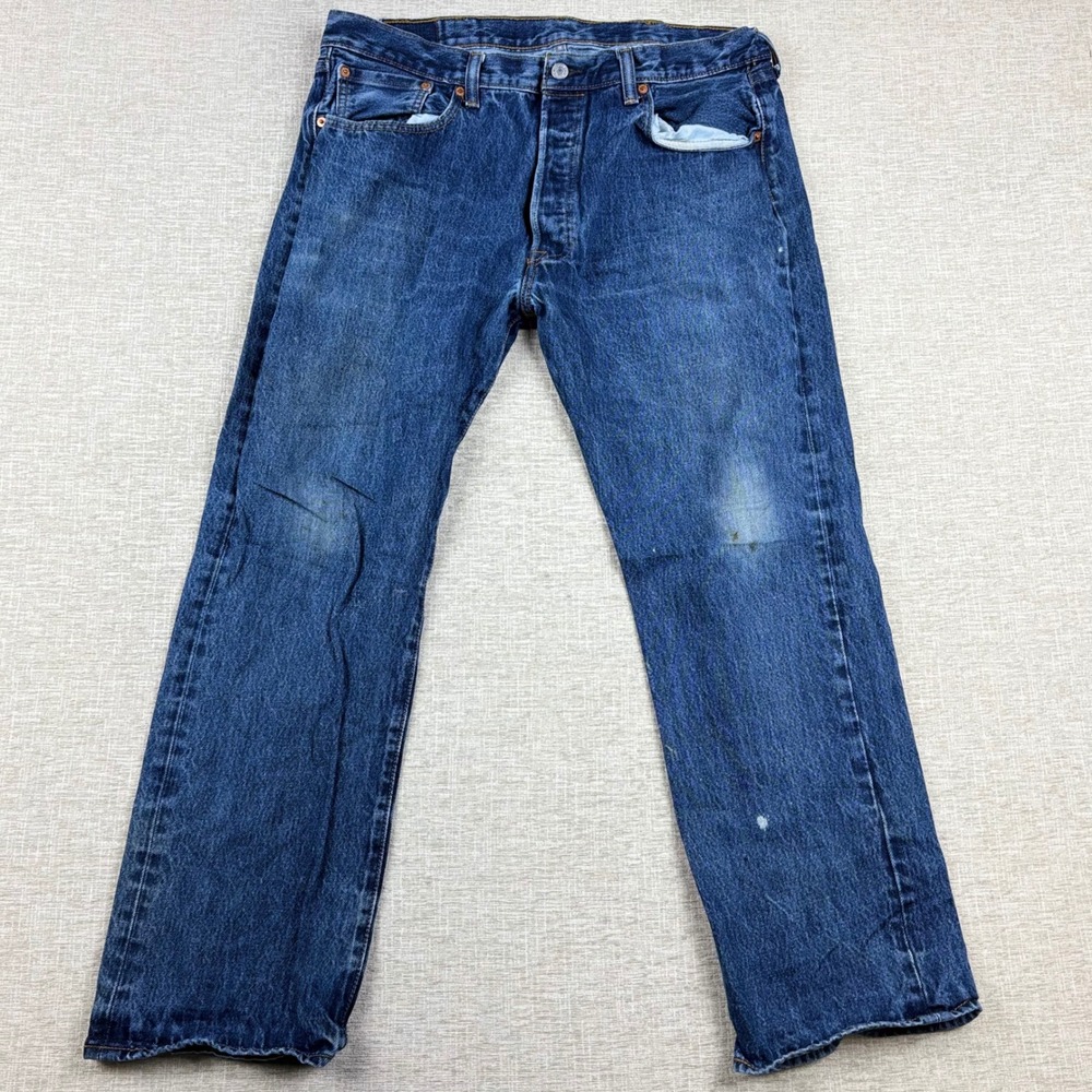 Levis 501 Mens 38x30 Medium Distress Jeans Thigh Fade ** Vintage Style ** Denim